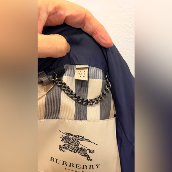 New without tag Burberry nylon purplish blue long trench coat with belt size 6 - Picture 9 of 16